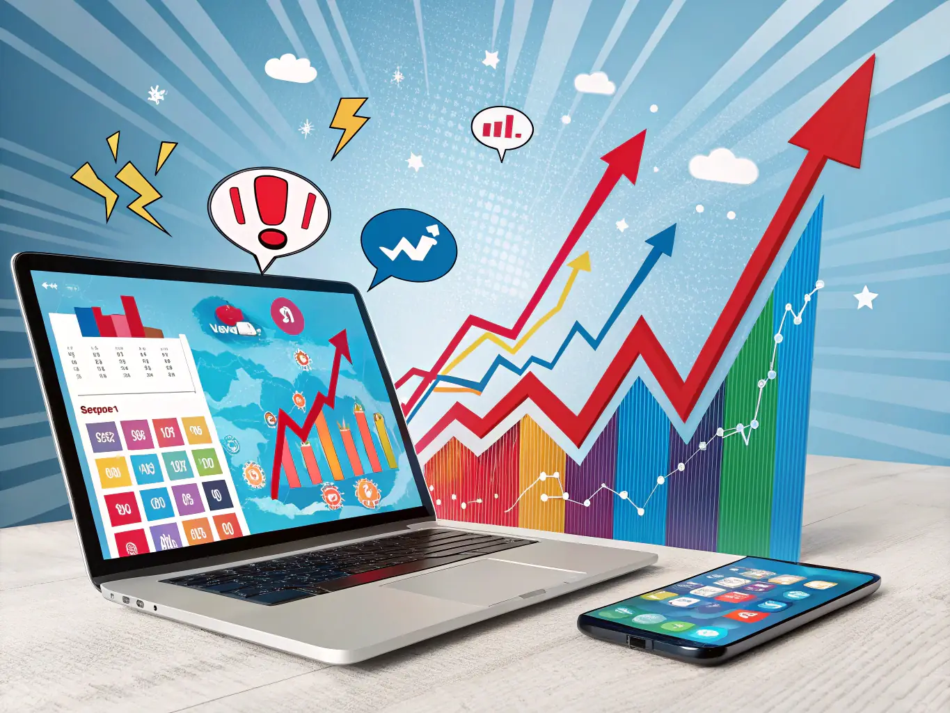 An image showing social media icons with engaging content and analytics charts, illustrating the impact of social media marketing.